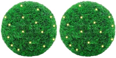 vidaXL - Kunstbuxusballen - met - LED-verlichting - 2 - st - 27 - cm - groen
