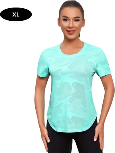 Livano Sportshirt Dames - Sport - Fitness - Compressie Shirt - Corrigerend Hemd - Sportkleding - Vrouwen - Cyaan - XL