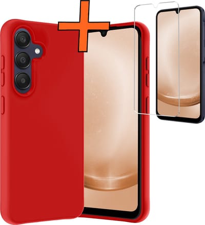 Hoes - Met Screenprotector - Geschikt voor Samsung Galaxy A25 - Sterk & Shockproof - Back Cover - Siliconen Case - Telefoon Hoes - Rood
