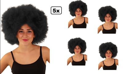 5x Afro pruik zwart disco - Merk PXP - Mega - festival disco carnaval afrokapsel 70s and 80s disco peace flower power happy together