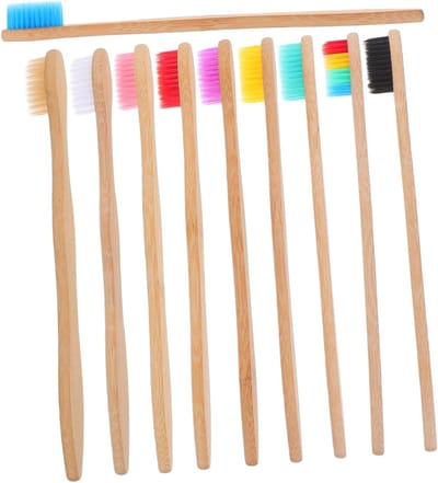 Kleine Bamboe Tandenborstels - Zachte Haren Tandenborstels - Reizen en Thuisgebruik - Ergonomisch Handvat - 10 Stuks - Kleurrijk