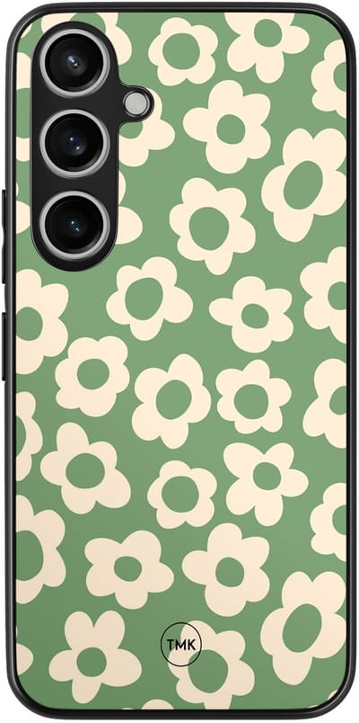 Hoesje geschikt voor Samsung Galaxy A55 - Retro cute flowers - Groen - TPU case - Bloemen - Hardcase zwart telefoonhoesje