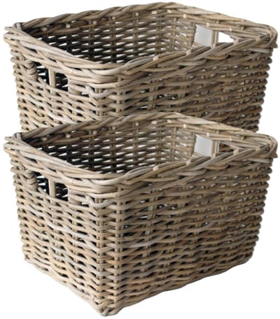 Van der Leeden Opbergmand - 2x - bruin - 50 x 40 x 30 cm - rotan - gevlochten riet - mand - opbergen