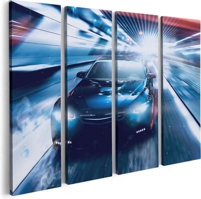 Artaza Canvas Schilderij Vierluik Zwarte Sportwagen Auto - Abstract - 80x60 - Foto Op Canvas - Canvas Print