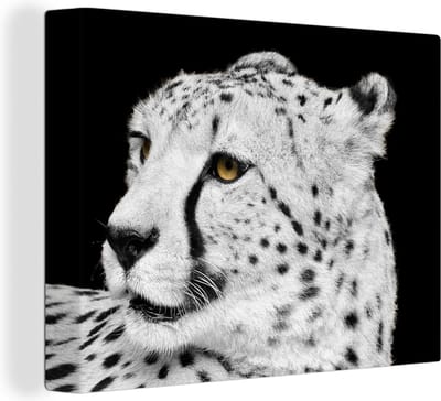 Canvas Schilderij Luipaard - Wit - Zwart - 40x30 cm - Wanddecoratie