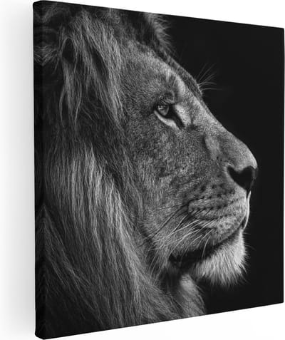 Artaza Canvas Schilderij Leeuw - 90x90 cm - Wanddecoratie Dierenkop - Muurdecoratie Zwart Wit - Schilderijen Op Canvas
