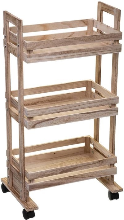 5Five Keukentrolley/kast - bruin - hout - 82 x 42 x 30 cm - 3 niveaus - fruitkist/wijnkist