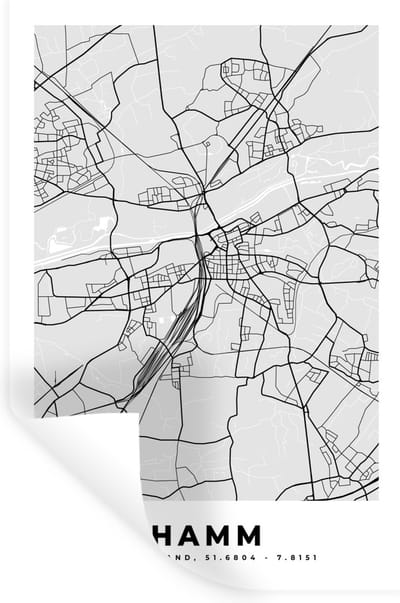 Muurstickers - Sticker Folie - Kaart - Hamm - Plattegrond - Stadskaart - Duitsland - 20x30 cm - Plakfolie - Muurstickers Kinderkamer - Zelfklevend Behang - Zelfklevend behangpapier - Stickerfolie
