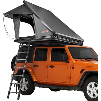 Tente de toit rigide, Tente de toit rigide en aluminium pour 2-3 personnes avec lumière LED tricolore, Matelas épais et 1 fenêtre, Imperméable et coupe-vent