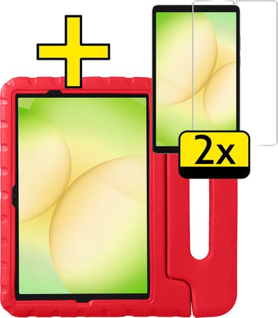 Hoes - Geschikt voor Samsung Galaxy Tab A11 Plus - Met 2x Screenprotector - Kinderhoes Shockproof Bumper - Kidsproof Case - Tablet Hoesje - Kinder Cover - Rood