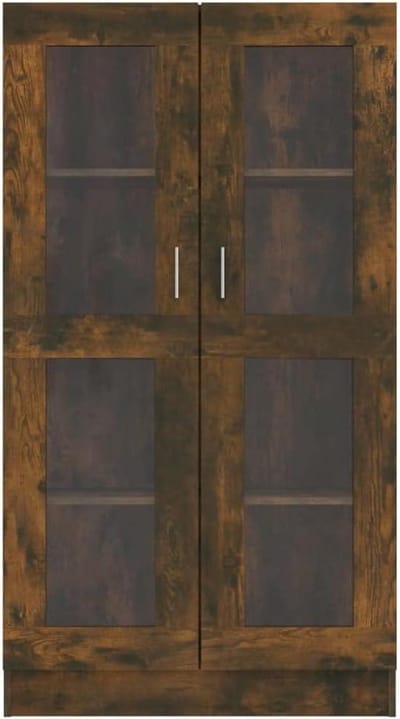 Houten Vitrinekast - Opbergkast Glas - Decoratie Opslag - Verstelbare Planken - 30.5 cm Diep - Gerookt Eiken