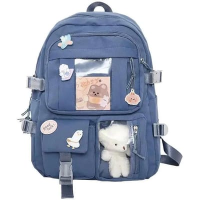 Preppy Schooltas Studentenrugzak Nylon Leuke Meisjesrugzak Badgehanger Reistas Schooltas 16 inches