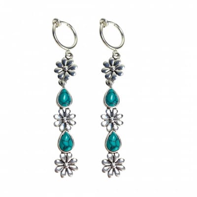 Klem oorbellen -bloem- turquoise -steen-geen gaatje-Charme Bijoux