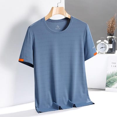 T-shirt à manches courtes respirant et décontracté pour homme, haut d'été en soie glacée, col ras du cou, pour personnes d'âge moyen 4XL gray
