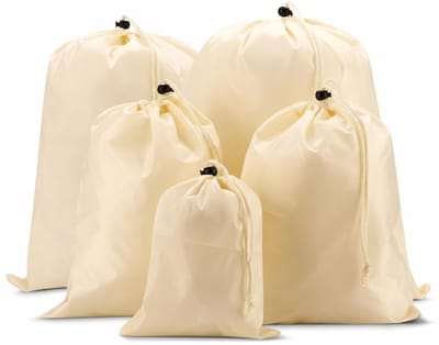 Famanu – Koffer pakzakken set 5-delig - reistassen in verschillende maten - koffer organizer ook voor rugzakken en tassen - waszak - opbergzak met trekkoord - crème