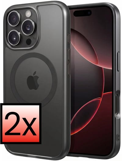 Hoesje - 2 Stuks - Geschikt voor Apple iPhone 16 Pro - Magsafe Compatible - Sterk & Shockproof - Back Cover - Shock Proof Case - Telefoon Hoes - Zwart
