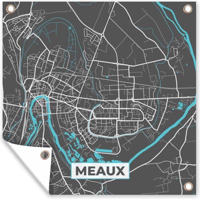 Tuin poster Frankrijk – Plattegrond – Kaart – Meaux – Stadskaart - 200x200 cm - Tuindoek