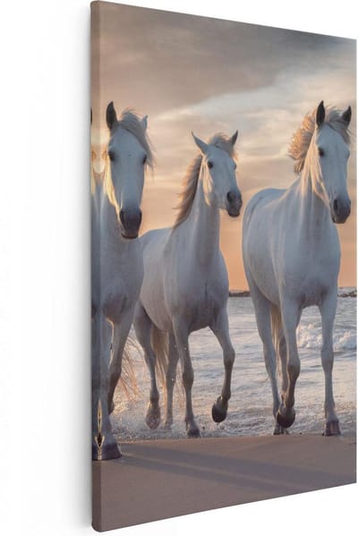 Artaza Canvas Schilderij Paarden Zee - 20x30 cm - Klein - Wanddecoratie Strand - Muurdecoratie Woonkamer - Kamer Accessoires Dieren