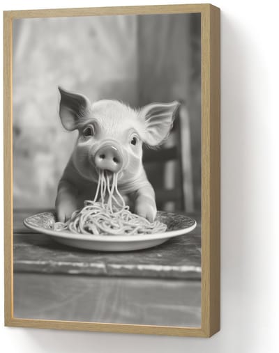 Wandlamp 40x60 cm - Oplaadbaar - Varken - Schattig - Spaghetti - Zwart wit - Dier - Wandlampen binnen woonkamer - Slaapkamer lamp - Decoratieve nachtlamp - Vloerlamp draadloos