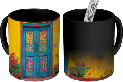 Magische Mok - Foto op Warmte Mokken - Koffiemok - Deuren - Kleurrijk - Planten - Magic Mok - Beker - 350 ML - Theemok