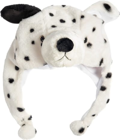 KIMU® Muts Flappen Dalmatiër - Laplander met Oortjes Zwart Wit Hond Puppy - Bontmuts Kinderen of Volwassenen met Klein Hoofd - Gestipt Vlekken Stippen Flapmuts Pluche 1001 Festival