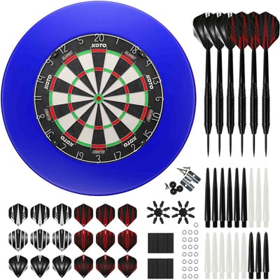 KOTO - King Classic - Blauw - Dartbord - Staple-Free Bulls-Eye - 2 Sets Darts & Surround