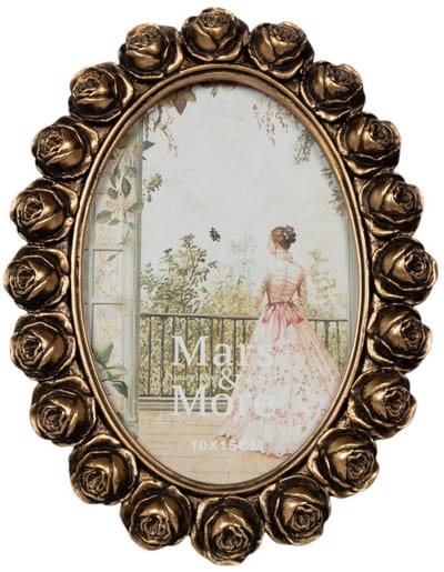 Fotolijst ovaal rozen hars goud 15x2,3x20cm