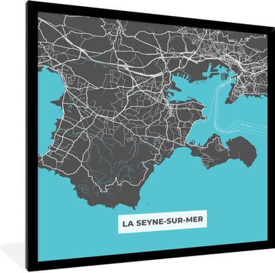 Fotolijst incl. Poster - Plattegrond - La Seyne-sur-Mer - Frankrijk - Stadskaart - Kaart - 40x40 cm - Posterlijst