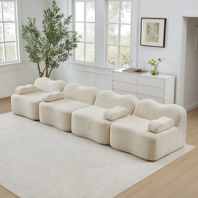 MODENUIT Hoekbank 4-Zits - Modulaire Golfvorm Met Diepe Zitting - Voor Woonkamer En Appartement - Velvet Beige