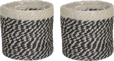 3x stuks naturel zwart rotan planten/bloemen pot mand van gedraaid jute/riet/zeegras H16 en D16 cm - Met plastic binnenkant