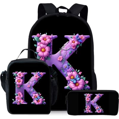 Nieuw Engels Alfabet Patroon Drie Delig Set Rugzakken voor Jongens en Meisjes Beste Cadeaus 2D Platte Cartoon Schoolrugzak voor Kinderen pink