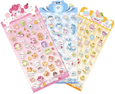 JHUBERS- Dierenstickers 3D-reliëf - 3 Vellen - Waterdicht - Decoratieve Stickers - Voor Kinderen/Volwassenen - Hoogwaardig PVC/Epoxyhars