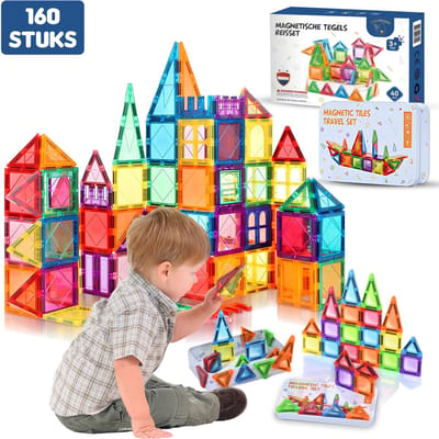 GOUDHARD® Magna Tiles Travel Set - Magnetic Tiles Travel – Magnetisch Speelgoed – 160 Stuks – Educatief Speelgoed – Inclusief handleiding – Magnetische Tegels – Bouwstenen - Magnetische - Inclusief 4 Opbergdoosjes - Mini Magnetic Tiles