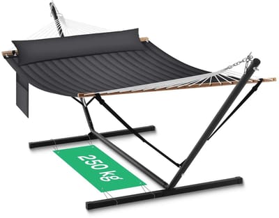 RosaBloom Hangmat - Tuinhangmat - Hangmat 2 persoons - Met Standaard - Met Kussen en Zijvak - Draagvermogen 250 kg - Antraciet