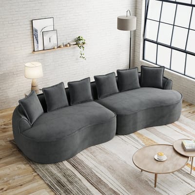 Modulaire Vierzitsbank, 4-Zits Bank, Comfortabele Chenillestof, Frameloze Bank, Extra Grote Afmetingen, Diepe Zitplaatsen, Inclusief Kussens, Geen Montage Nodig, Geschikt voor Woonkamers-Grijs