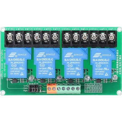 4-kanaals relaismodule 30A belastingstroom met optocoupler-isolatie Ondersteunt hoge en lage trigger 5V 5V
