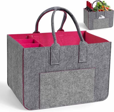 Grijze en Roze Boodschappenmand voor Boodschappen en Wassen