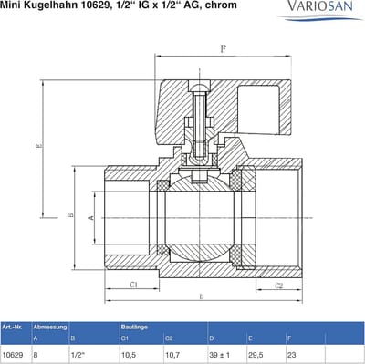 Mini kogelkraan 3/8" IG x 3/8" AG voor watervoorzieningen en verwarming