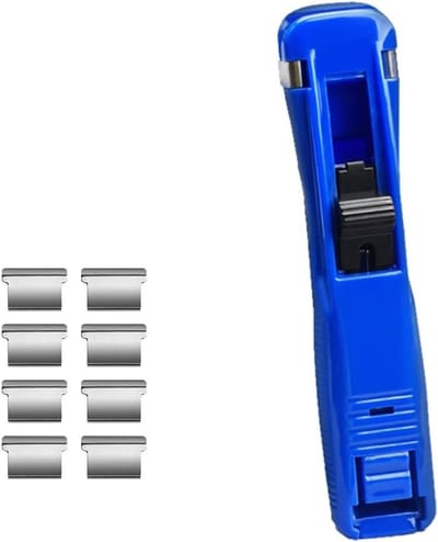 Duurzame Paper Stapler met 8 Herbruikbare Clips, Ideaal voor Kantoor, School en Thuisgebruik, Inclusief Klemmen en Dispenser voor Documenten