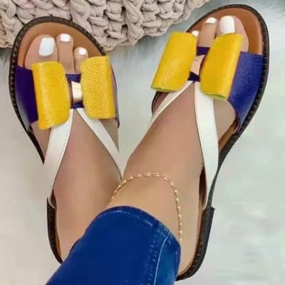 Zomer Bestseller Vrouwelijke Platte Sandalen Mode Vlinder Strik Open Teen Strand Casual Dames Schoenen Antislip Dames Slippers 35 geel