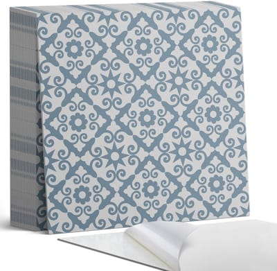 Coloray Plaktegels - Patroon met ornamenten en bloemen Zelfklevende Tegels - 20 cm x 20 cm - Blauw Plaktegels - 20 stuks - Vierkant PVC Tegels - Plaktegels Badkamer - Plaktegels Vloer - Vinyltegels Vloer Zelfklevend - Wandtegel Zelfklevend