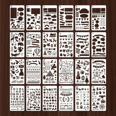 24 Stuks Herbruikbare Plastic Schablonen voor Tekeningen, Inclusief Alfabet en DIY Scrapbooking, Ideaal voor Fotoalbums en Naaldwerk