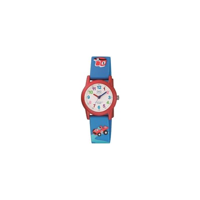 Q&Q VR99J004Y - Horloge - Sport - Analoog - Kinderen - Unisex - Plastic band - Rond - Kunststof - Cijfers - Wagen - Blauw - Rood - Wit - Multi - 10 ATM