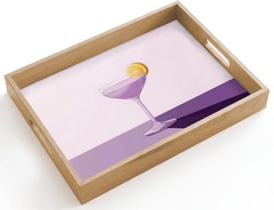 Dienblad hout 40x30 cm - Schootdienblad - Cocktail - Paars - Minimalistisch - Citroen - Borrelplank rechthoek - Plateau dienbladen