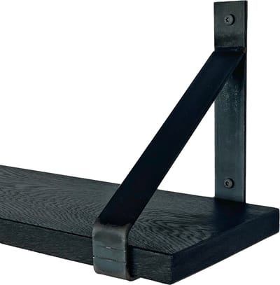 GoudmetHout® Wandplank Industrieel - 180 x 20 cm Muurplank - Zwart Eiken Hout - Decoratie Wandrek & Boekenrek - Hangplank Keuken - Wall Shelf + 2 Plankdragers van Ruw Staal
