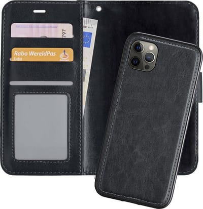 Hoes - 2 in 1 - Geschikt voor Apple iPhone 13 Pro - Met Uitneembare Hard Cover - Bookcase - Wallet Case - Met Pasjeshouder - Book Case - Uitneembaar - Pashouder - Kunstleer - Zwart