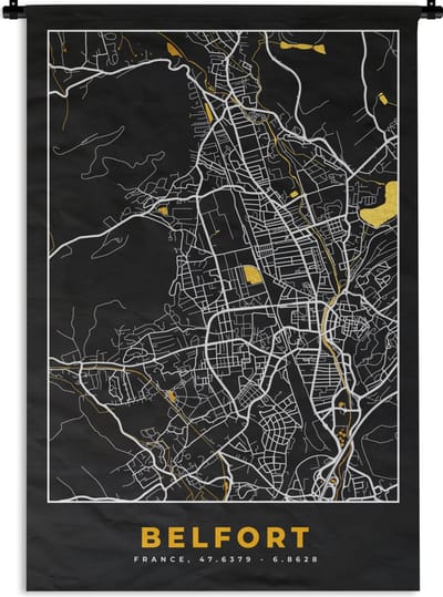 Wandkleed - Wanddoek - Plattegrond - Kaart - Belfort - Frankrijk - Stadskaart - 120x180 cm - Wandtapijt