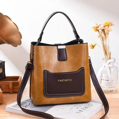 Vintage luxe handtassen PU lederen crossbody tassen voor vrouwen Nieuwe mode grote capaciteit emmer tassen 20x12x20cm geel