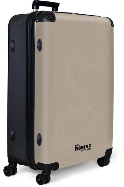 NoBoringSuitcases.com® - Koffer groot - Reiskoffer lichtgewicht - Beige met witte abstracte lijnen - Rolkoffer met 4 wielen - Grote trolley XL - 98 liter bagage