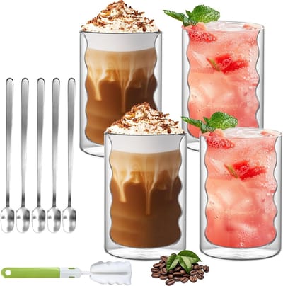Dubbelwandige Koffiemok van Glas, 350 ml - Set van 4 - Ideaal voor Koffie, Thee en Dranken